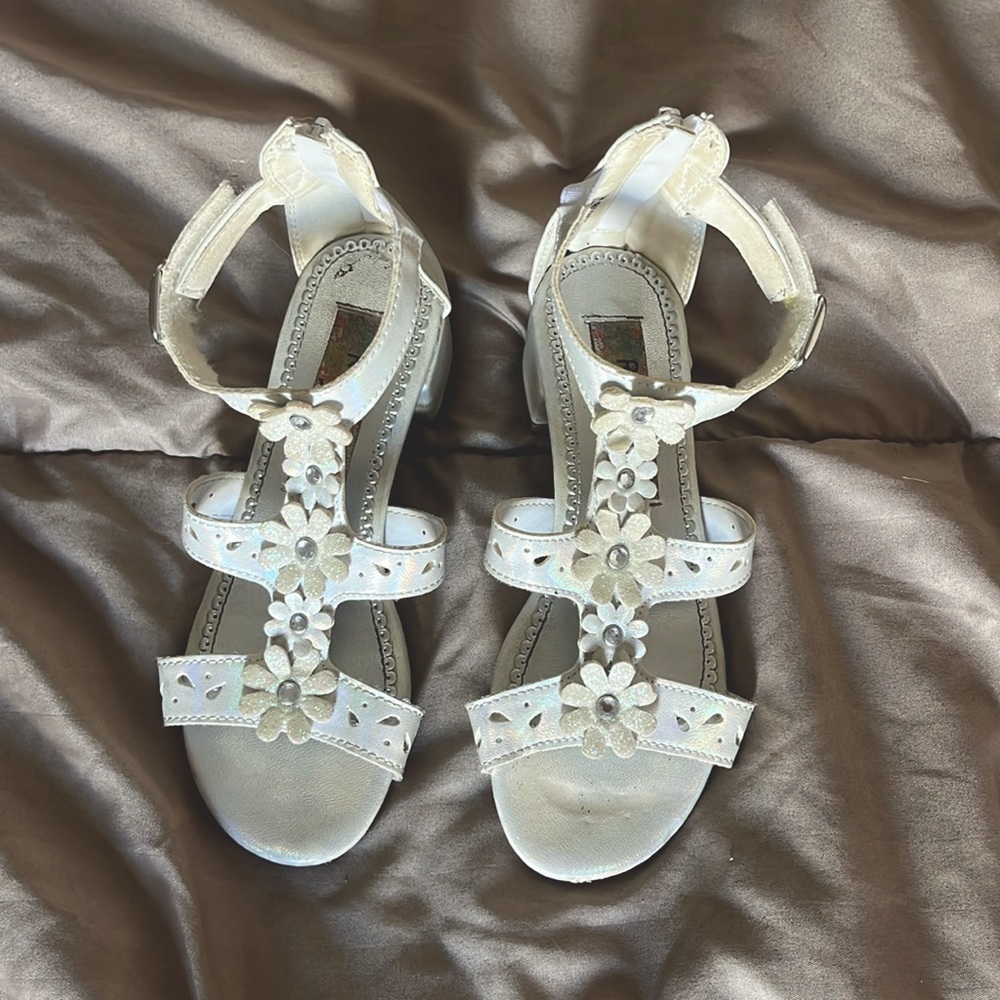 White Floral Sandals with Ankle Strap